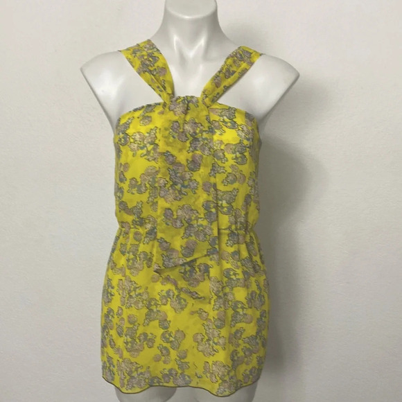 Diesel "NEW" Yellow Floral Coquette Halter Neck Sleeveless Romantic Blouse Sz M - Picture 1 of 8